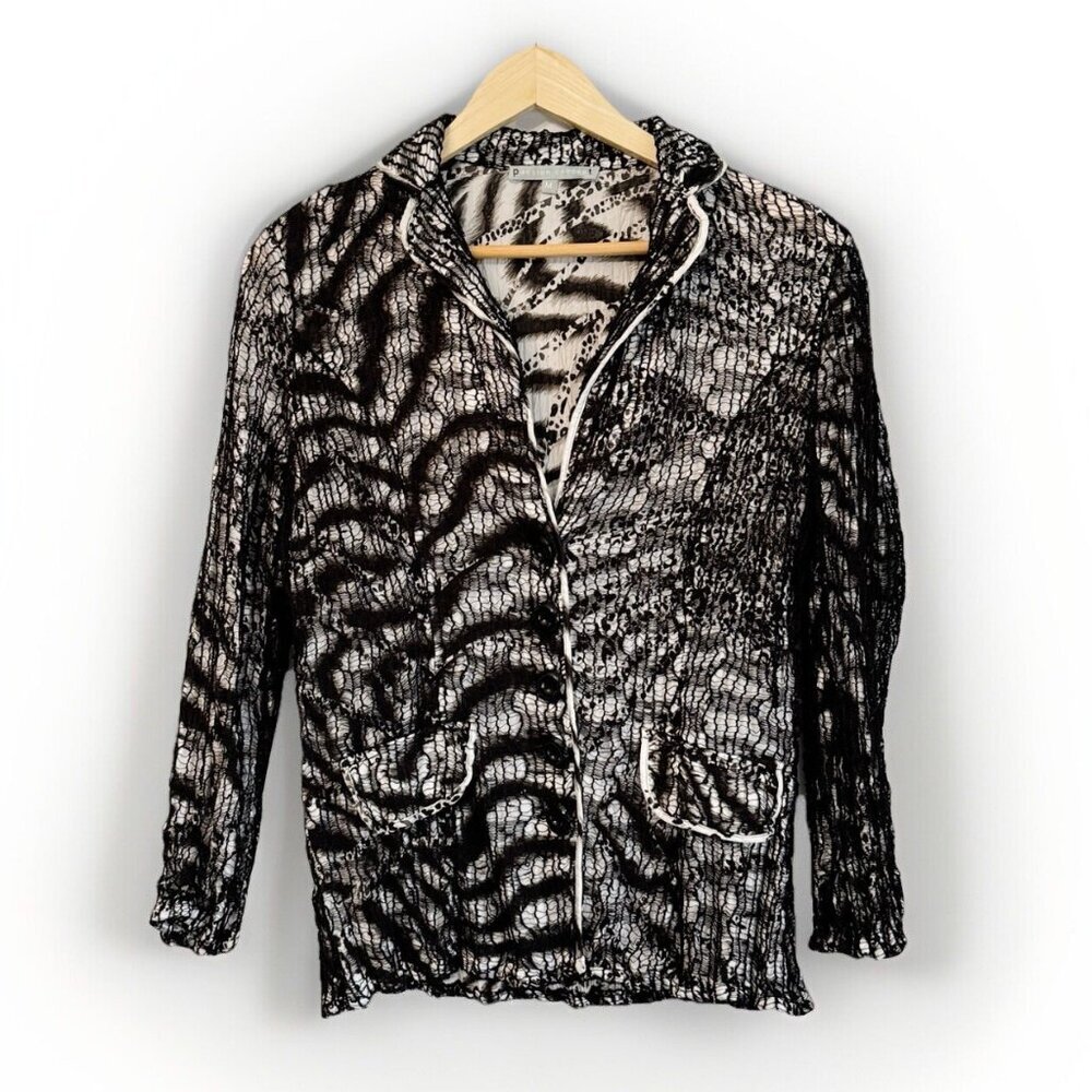 Passion Concepts Lace Sequin Overlay Zebra Print Blazer Women Medium Lightweight